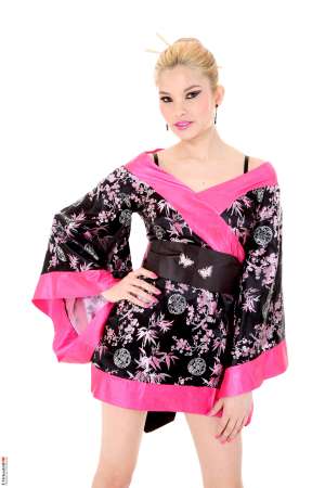 Stripper Picture of Miyuki Son - Miyuki Son is a sexy bleached blonde Japanese diva. She is 26 years old and loves the high fashion that Japan is known for. When she's not shopping for the latest looks Miyuki can be found dancing the night away in the trendiest clubs where all eyes are always on her. She describes herself as a skinny pierced and tattooed pornstar so definitely keep your eyes out for her!