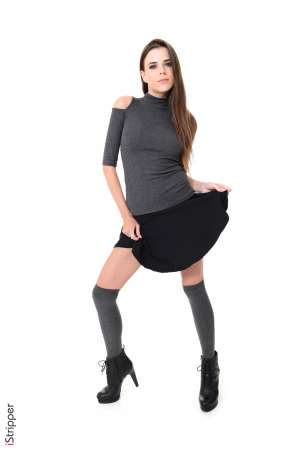 Stripper Picture of Valeria - Hailing from Zurich Switzerland we are proud to welcome Valeria! She is a 22 year old dark haired beauty that has only been an exotic dancer for a few months. But she has built up an incredible fanbase in that short amount of time and we know you are going to love her. Valeria got involved in the naked arts while in college. To make extra money she posed nude for budding art students so that they could learn to draw the human body in all its glory. Valeria got a charge from being watched as she sat there naked so she decided to explore her exhibitionist side. She quickly got a job stripping at a club and enlisted the help of a tutor to teach her how to dance. Now Valeria stands before you a seasoned pro. She would still love to be a speech pathologist someday but for now she is happy to be performing on stage. In her spare time Valeria enjoys exploring new cities on her bicycle. She tells us that when you travel by automobile much of life passes you by. But when you are on a bicycle you get the opportunity to discover new cafes quaint shops and cute houses that you would have missed speeding by in an auto.