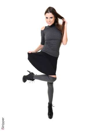 Stripper Picture of Valeria - Hailing from Zurich Switzerland we are proud to welcome Valeria! She is a 22 year old dark haired beauty that has only been an exotic dancer for a few months. But she has built up an incredible fanbase in that short amount of time and we know you are going to love her. Valeria got involved in the naked arts while in college. To make extra money she posed nude for budding art students so that they could learn to draw the human body in all its glory. Valeria got a charge from being watched as she sat there naked so she decided to explore her exhibitionist side. She quickly got a job stripping at a club and enlisted the help of a tutor to teach her how to dance. Now Valeria stands before you a seasoned pro. She would still love to be a speech pathologist someday but for now she is happy to be performing on stage. In her spare time Valeria enjoys exploring new cities on her bicycle. She tells us that when you travel by automobile much of life passes you by. But when you are on a bicycle you get the opportunity to discover new cafes quaint shops and cute houses that you would have missed speeding by in an auto.